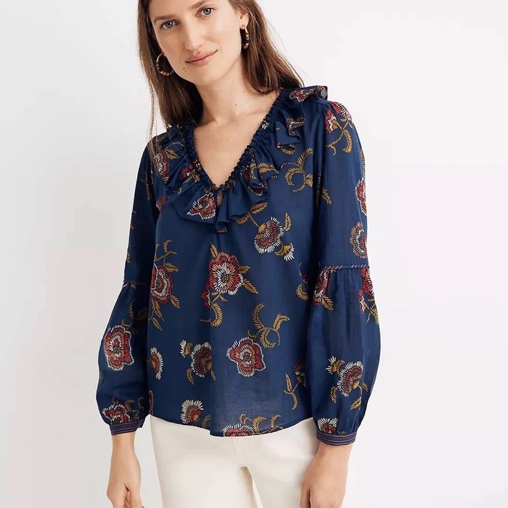 Madewell x Warm Ruffle-Collar Top in Honolulu Hibiscus